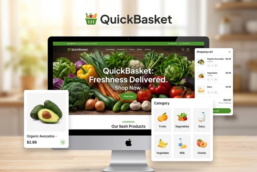 QuickBasket Grocery Ecommerce Store for Sale | Ready-to-Launch Online Grocery Business